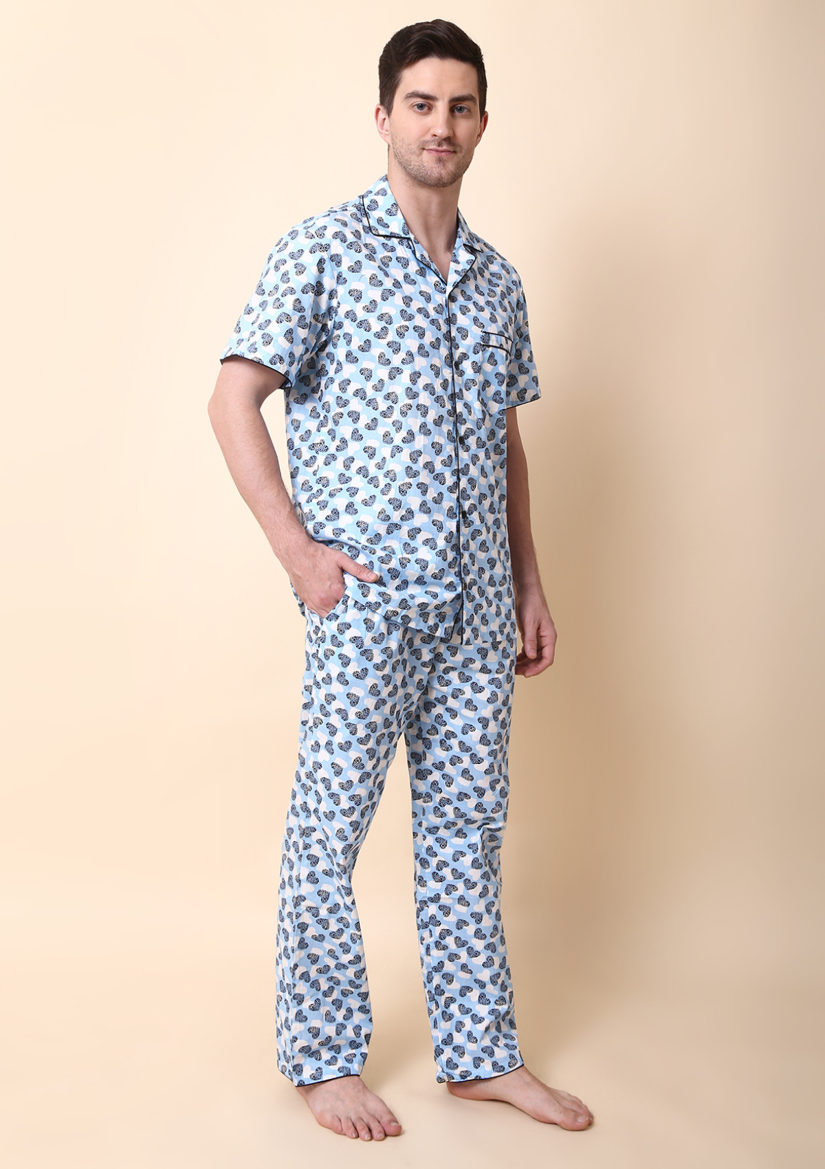 Men Night Suit Pajama Set Illustrator Flat Sketch - VecFashion
